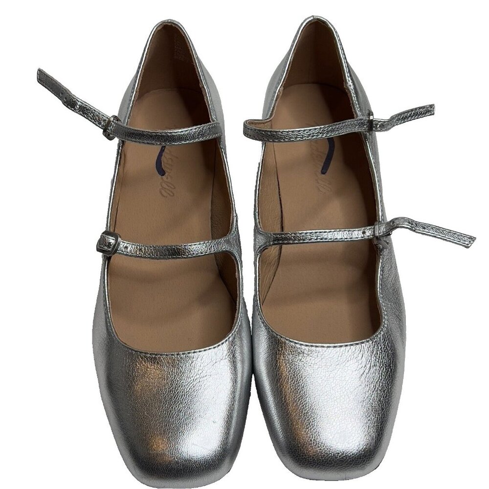 Madewell Silver Metallic Mary Jane Block Heel Pumps - Picture 2 of 11